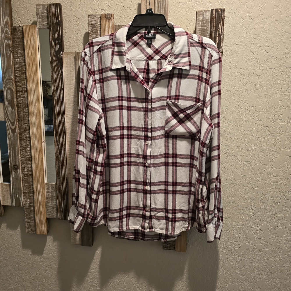 a.n.a Burgundy and White Plaid Button-Down Shirt